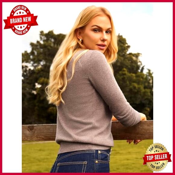 Cashmere Merino Wool Sweater Long Sleeve Crew Neck Fall Casual Chic - Picture 2 of 7